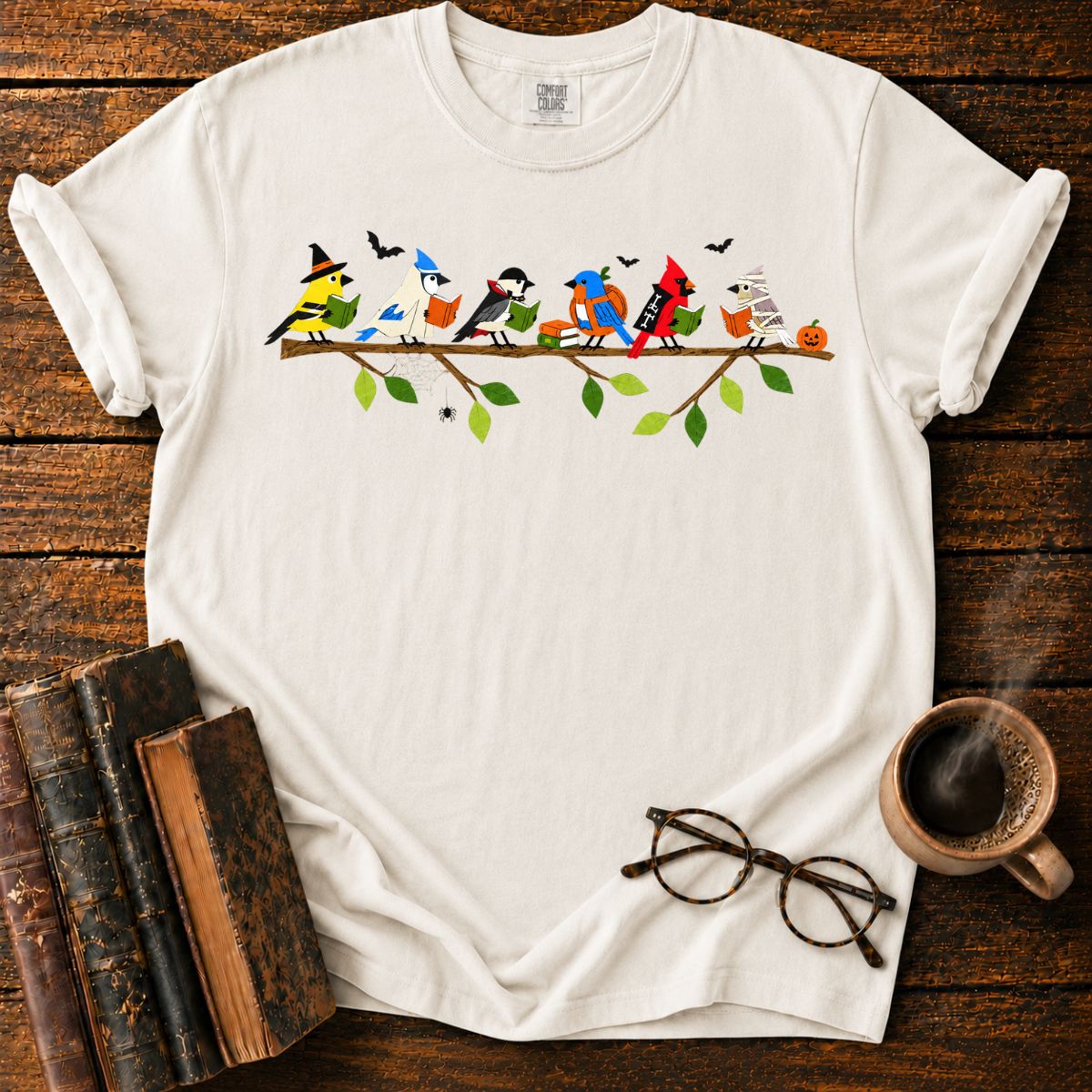 Halloween Birds Reading on a Branch T-Shirt
