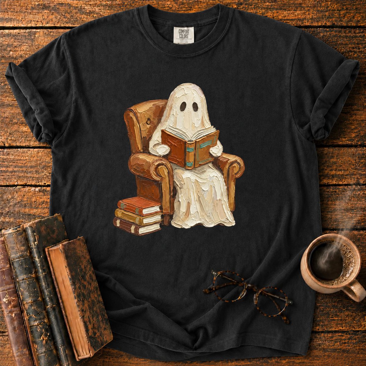 Oil Painting Ghost Reading Armchair T-Shirt