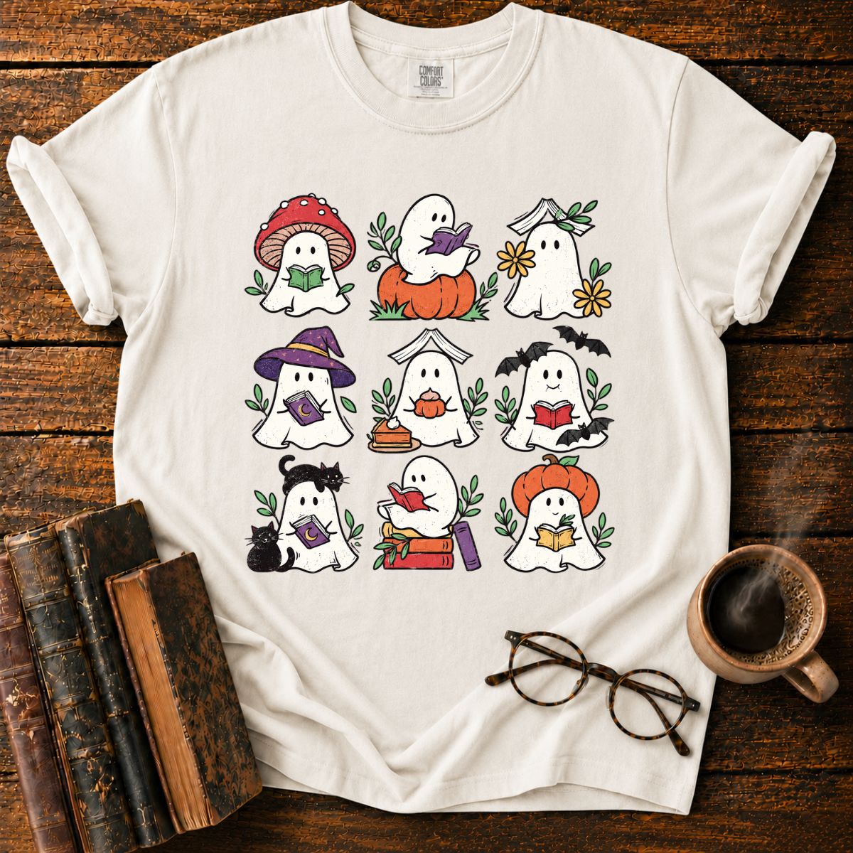 Cute Reading Ghosts Halloween T-Shirt