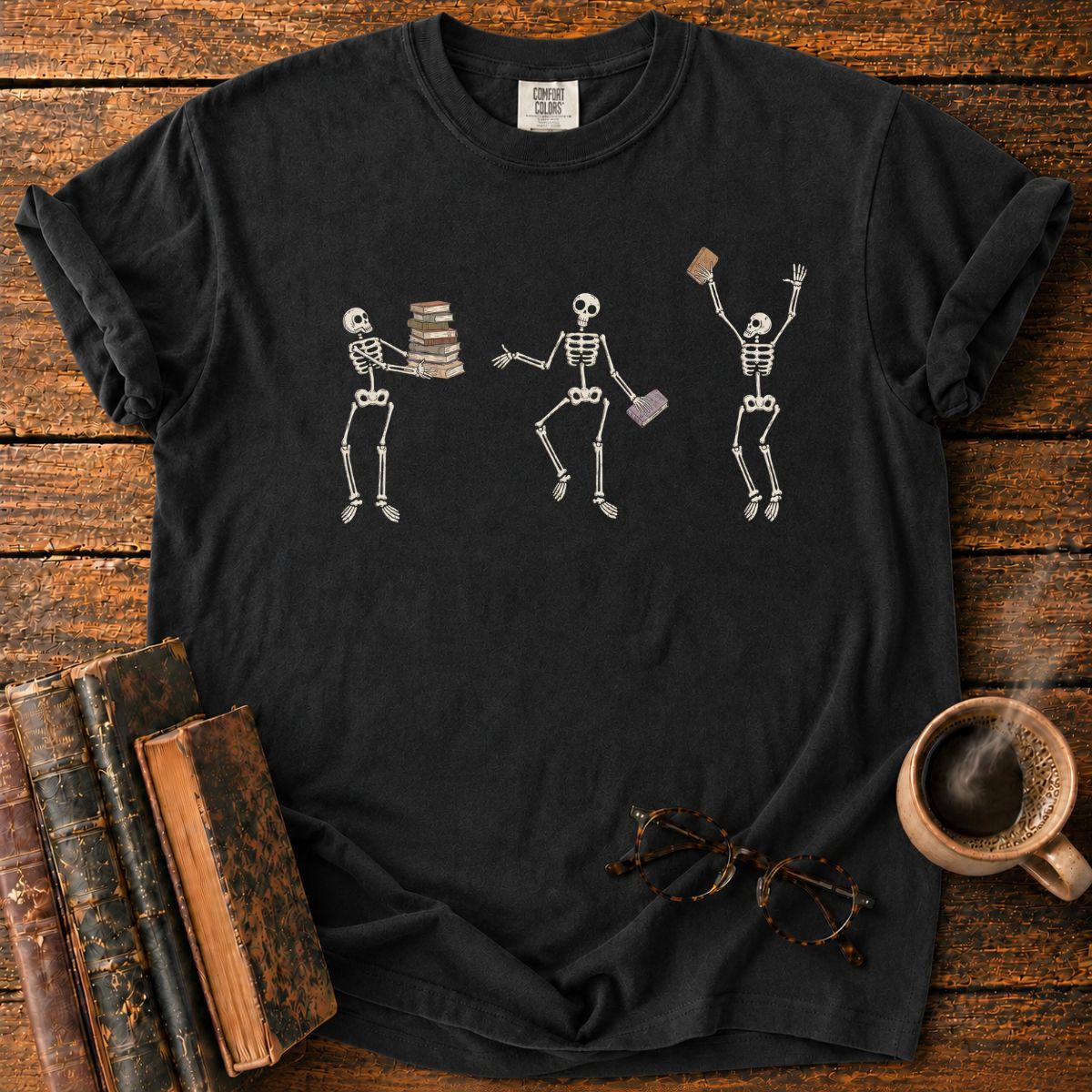 Dancing Skeletons with Books T-Shirt