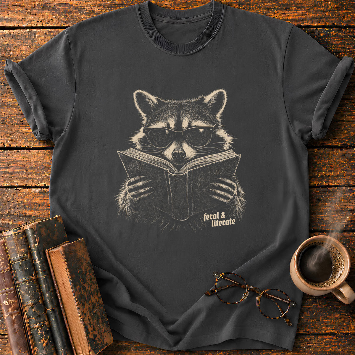 Raccoon Reading a Book T-Shirt