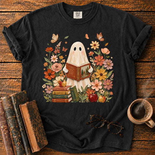 Ghost Reading Among Autumn Blooms T-Shirt
