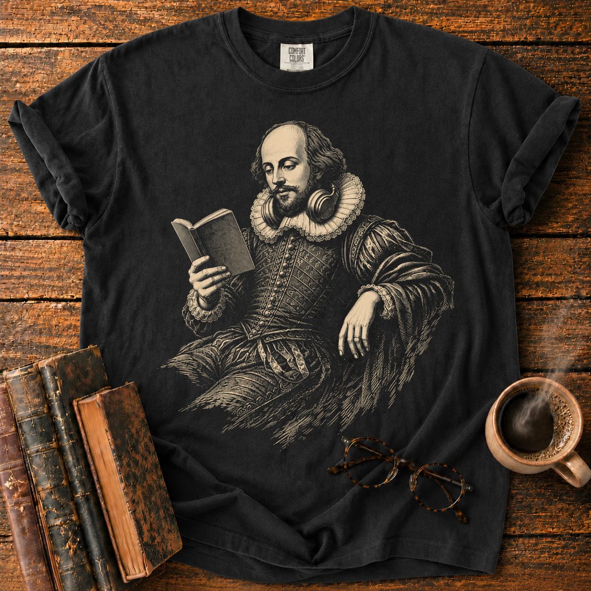 Shakespeare Reading With Headphones T-Shirt