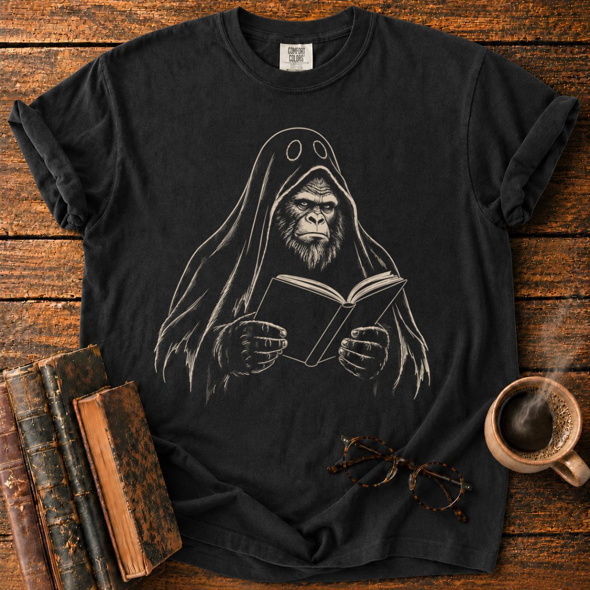 Cloaked Gorilla Reading a Book T-Shirt