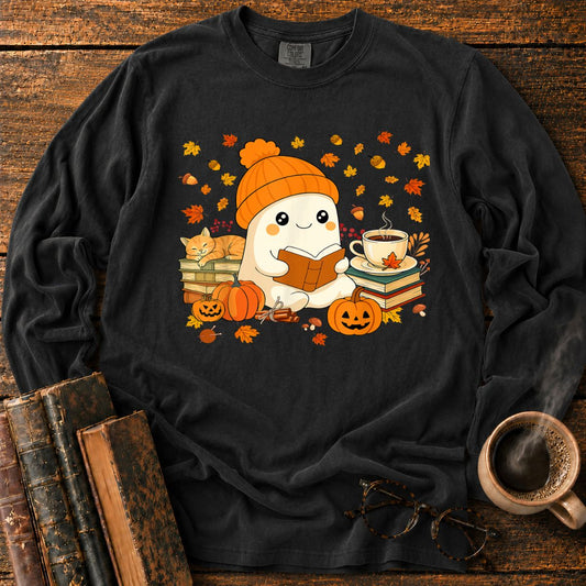 Cute Ghost Reading Book Halloween Long Sleeve T-Shirt