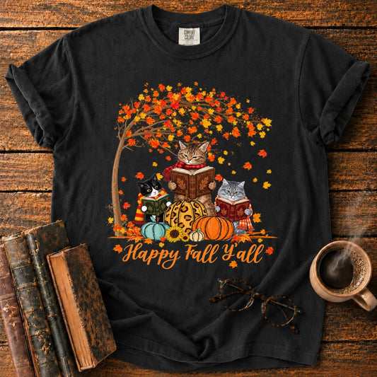 Three Cats Read with Autumn Books T-Shirt