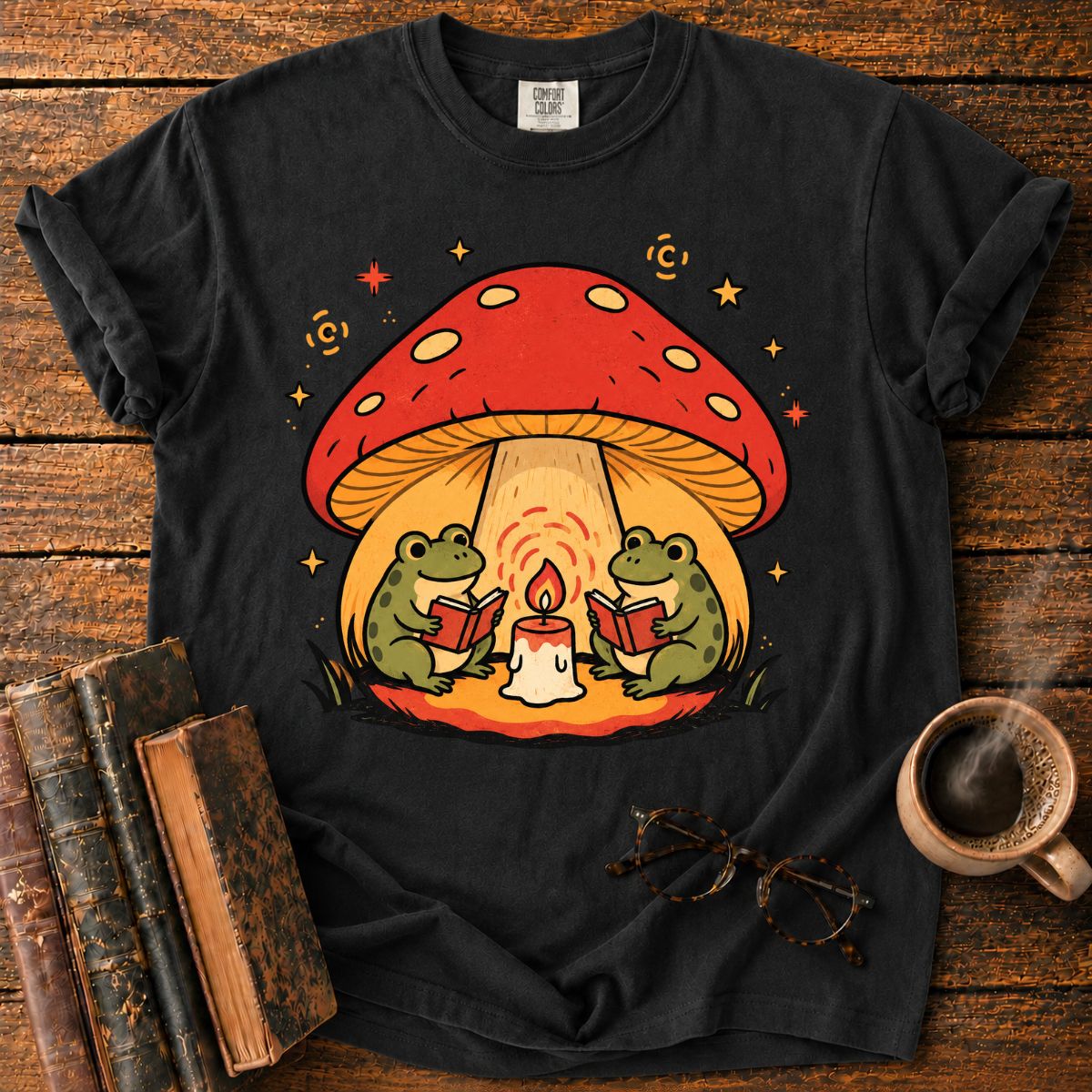 Frogs Reading Beneath a Mushroom House T-Shirt