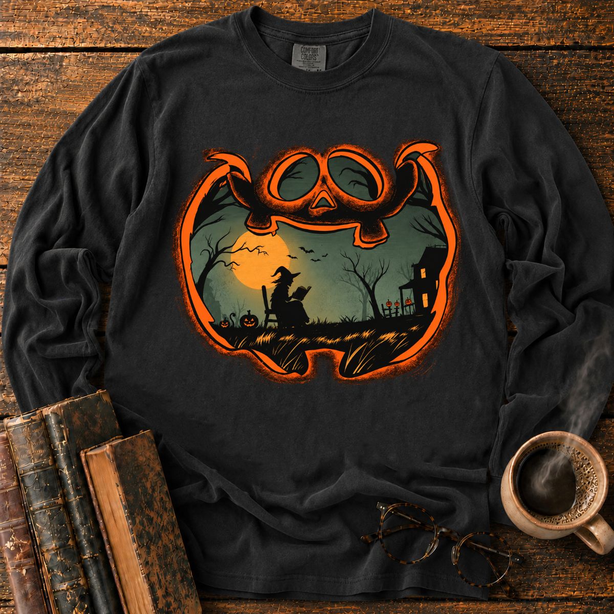 Witch Reading Jack O Lantern LS T-Shirt