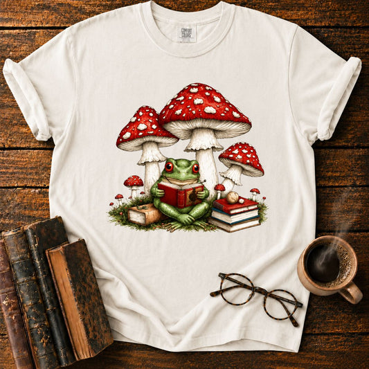 Frog Reading Beneath Mushroom T-Shirt
