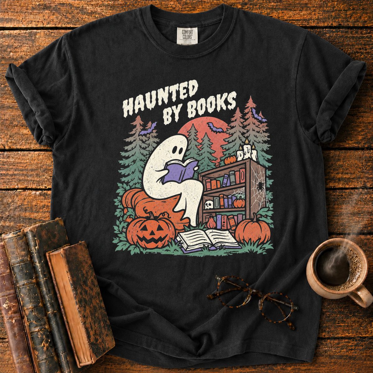 Haunted by Books Ghost Halloween T-Shirt