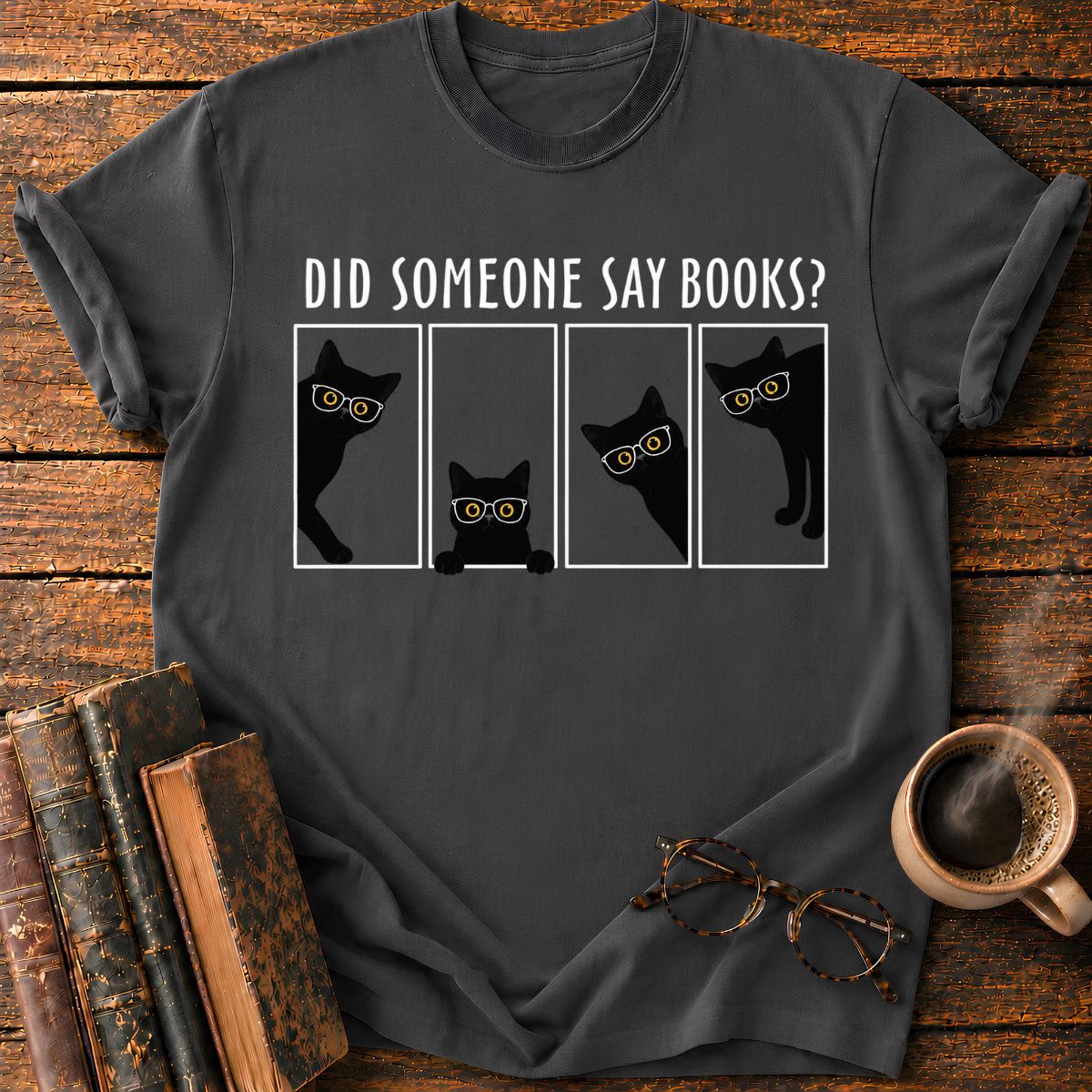 Bookish Cats in Comic Panels T-Shirt
