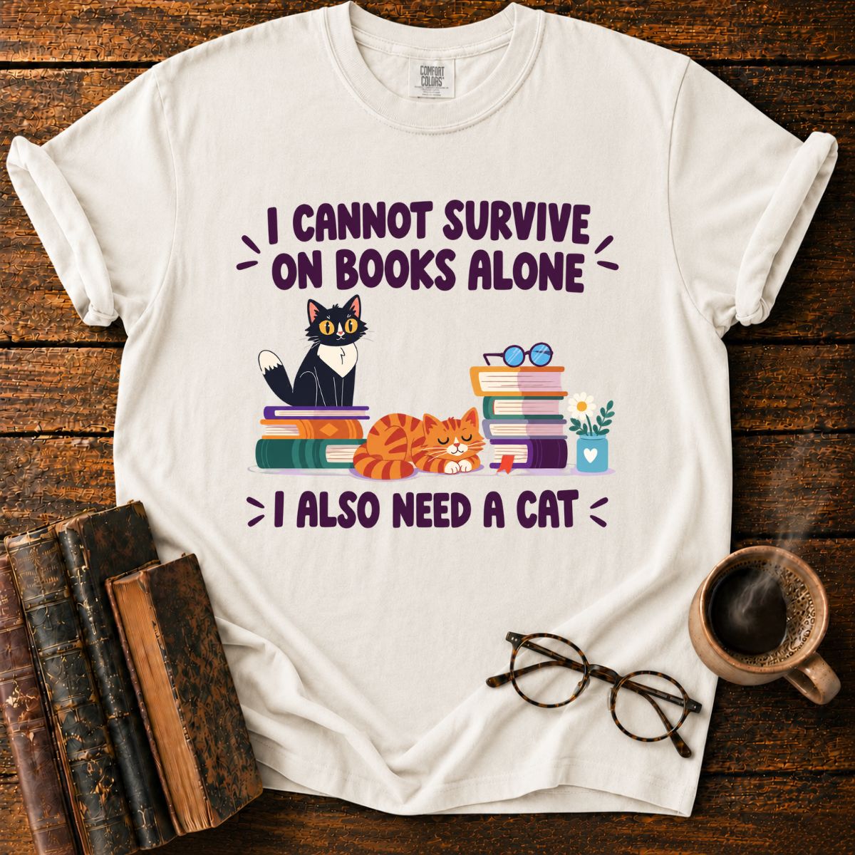Books and Cats Lover Funny T-Shirt