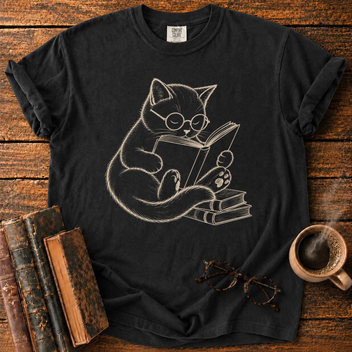 Cat Reading Book T-Shirt