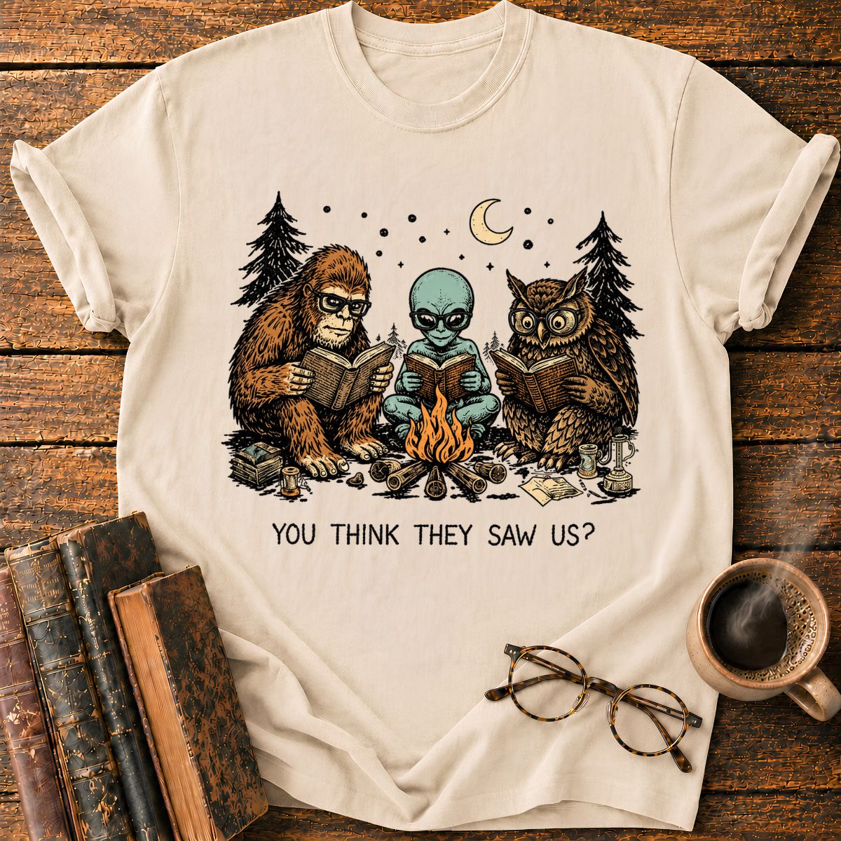 Three Curious Readers by the Campfire T-Shirt