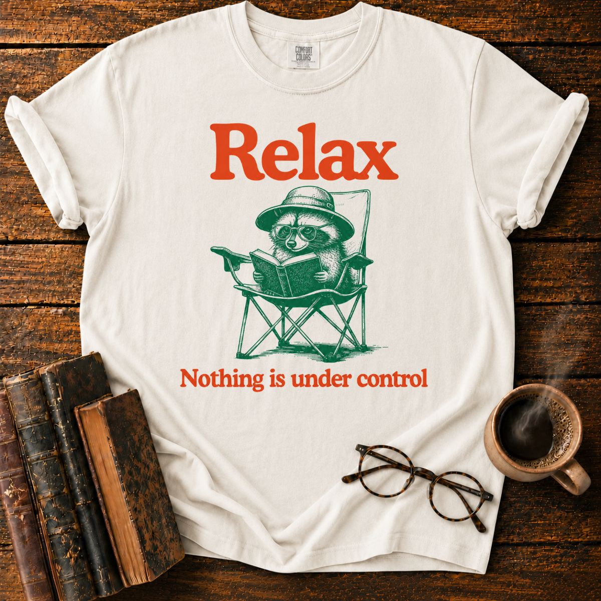 Relaxing Raccoon Reading T-Shirt