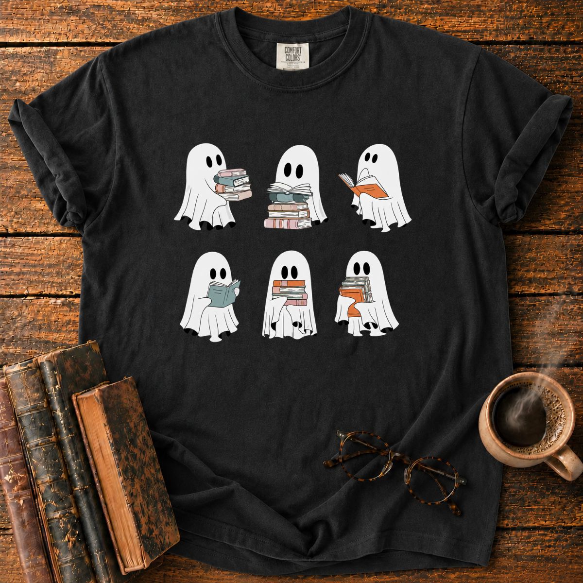 Cute Ghosts Reading Books T-Shirt