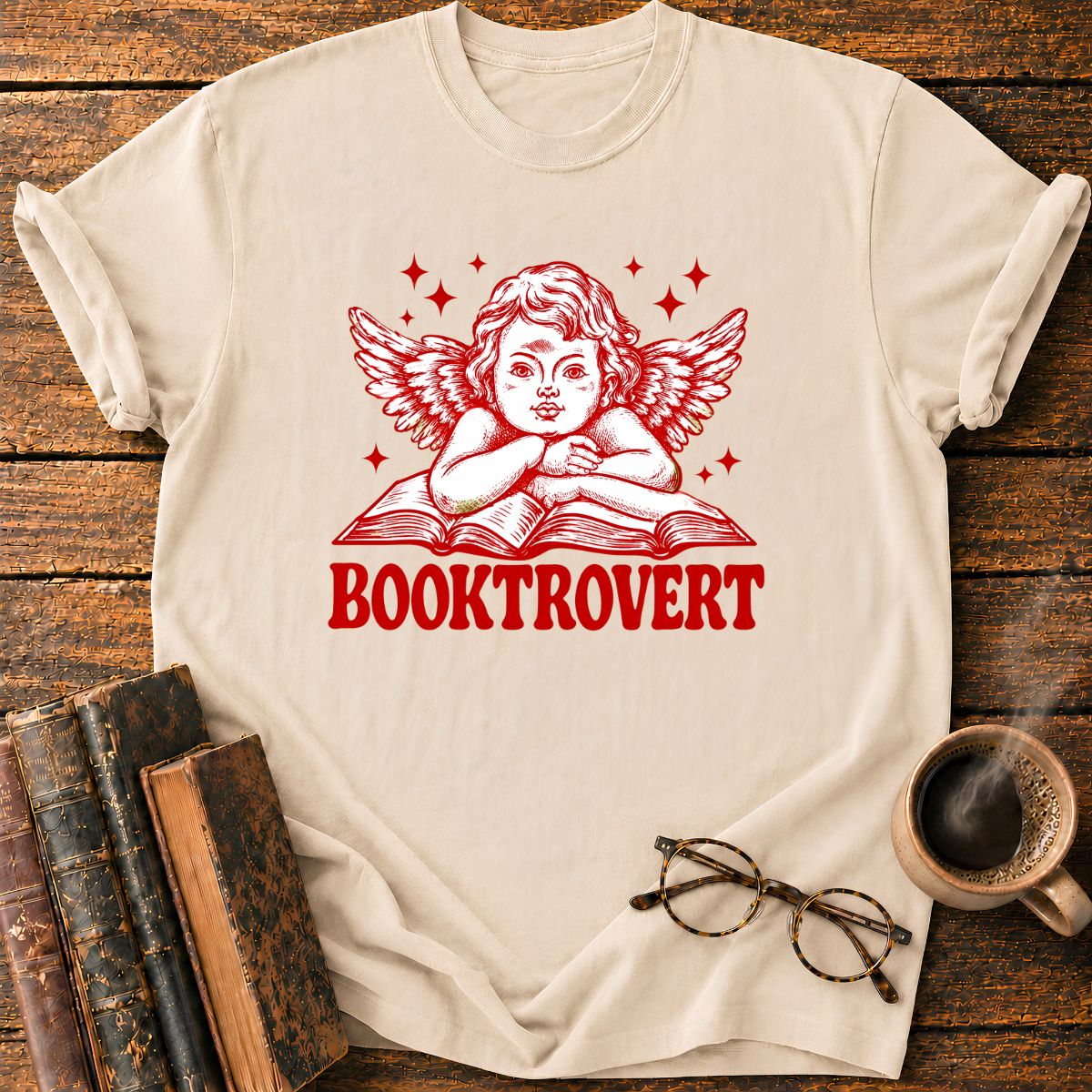 Bookish Cherub on Vintage Wings T-Shirt
