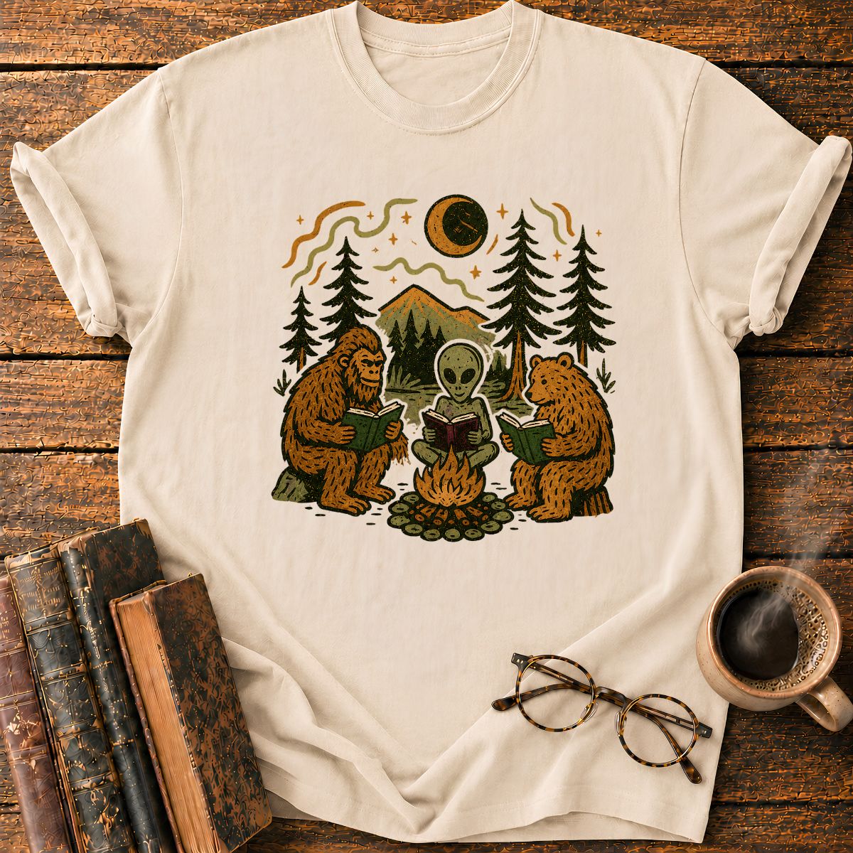 Campfire Friends Reading T-Shirt