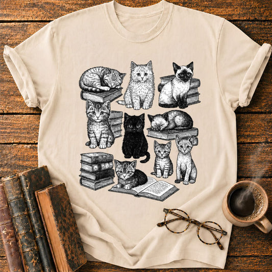 Vintage Puppy Bookworm Collage T-Shirt