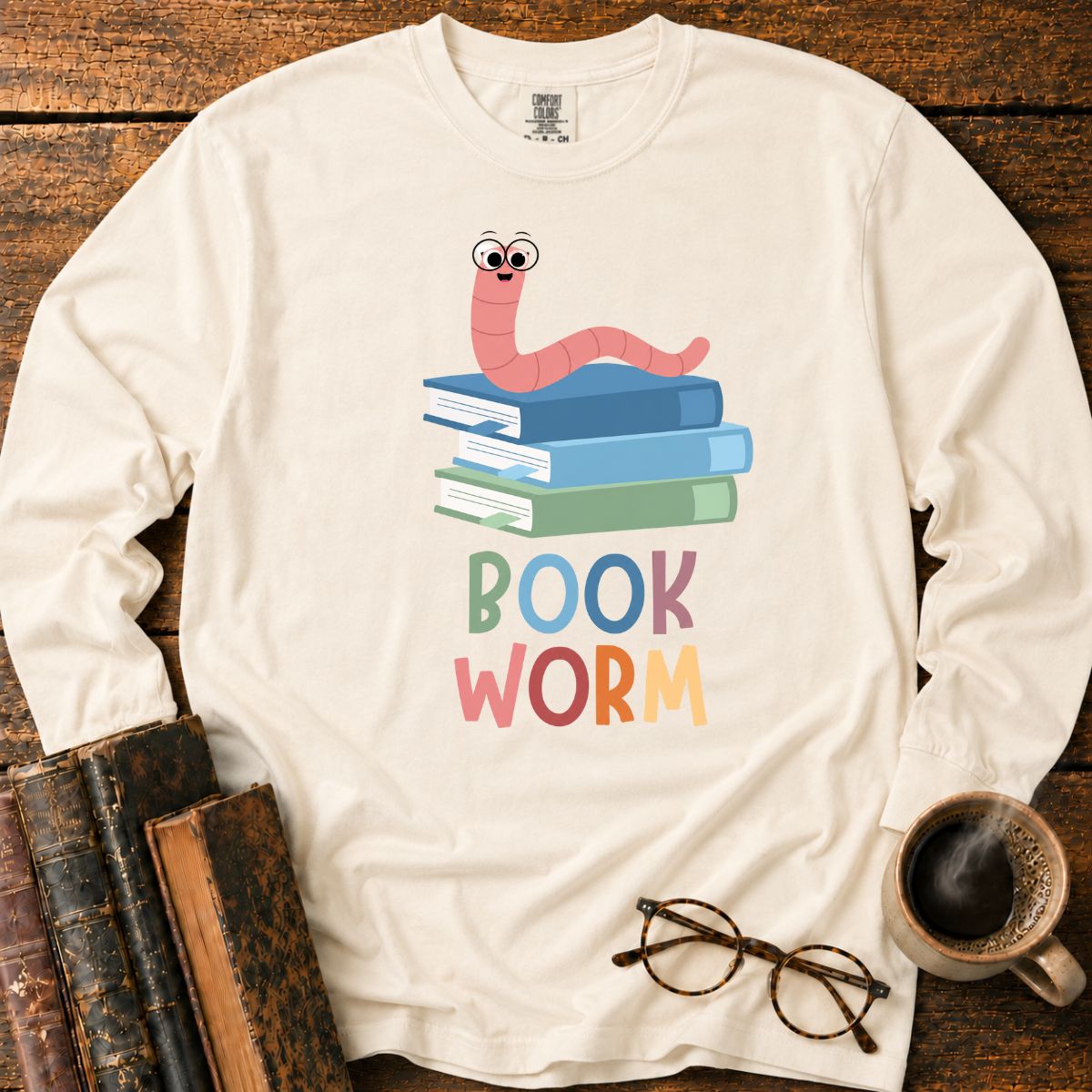 Cute Bookworm Book Stack LS T-Shirt