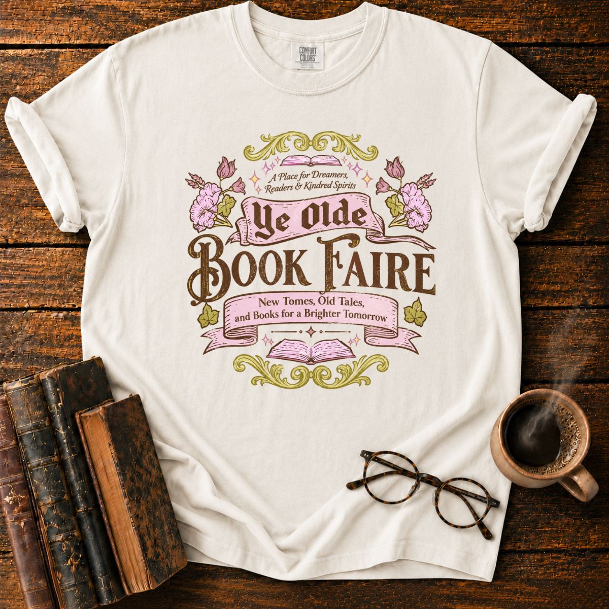 Ye Olde Book Faire Vintage Bookish T-Shirt