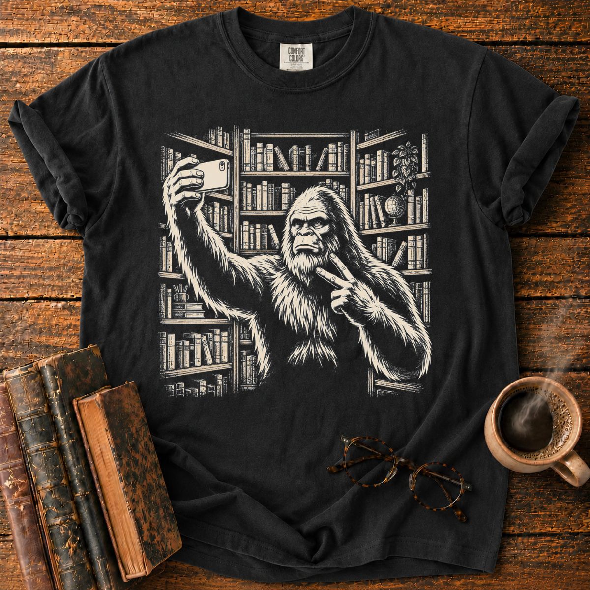 Bigfoot’s Vintage Library Selfie T-Shirt