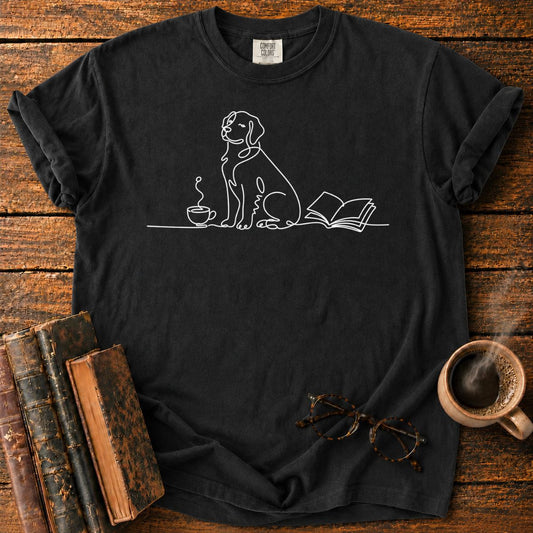 Minimalist Dog with Cup and Book T-Shirt