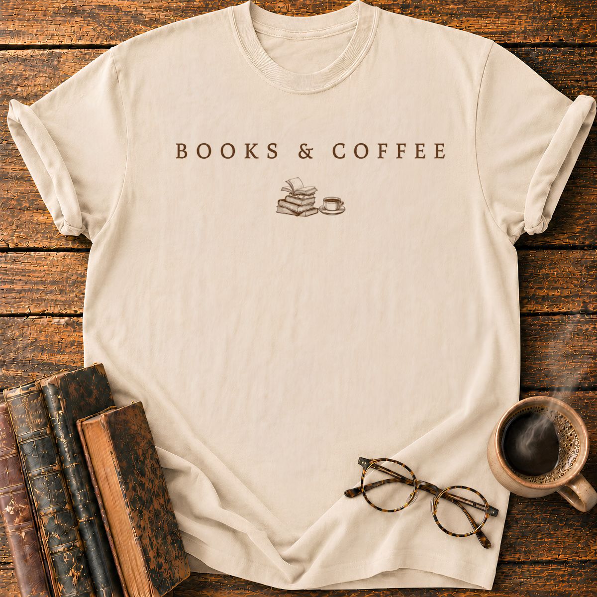 Books & Coffee Vintage Emblem T-Shirt