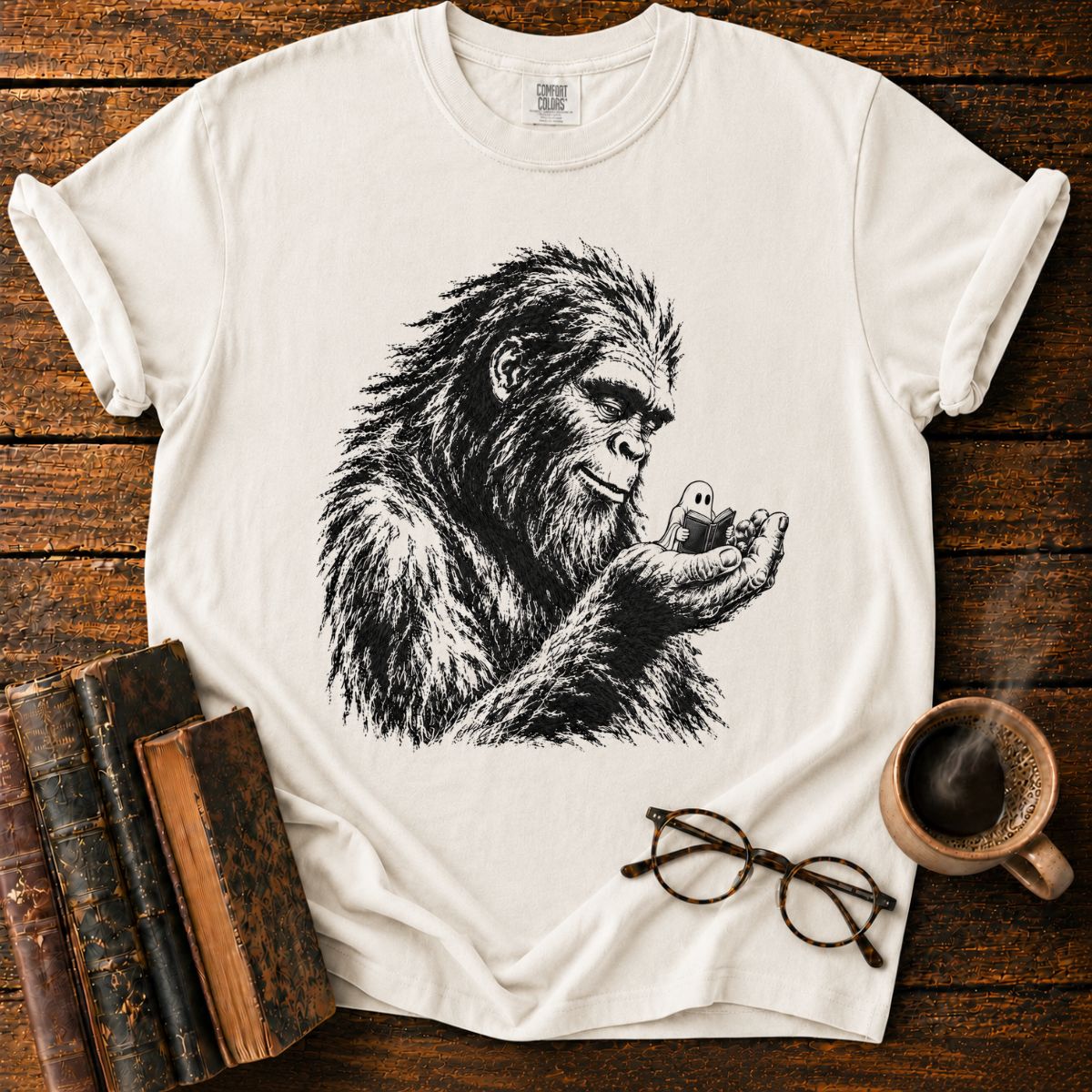 Gentle Sasquatch Reading with Ghost T-Shirt