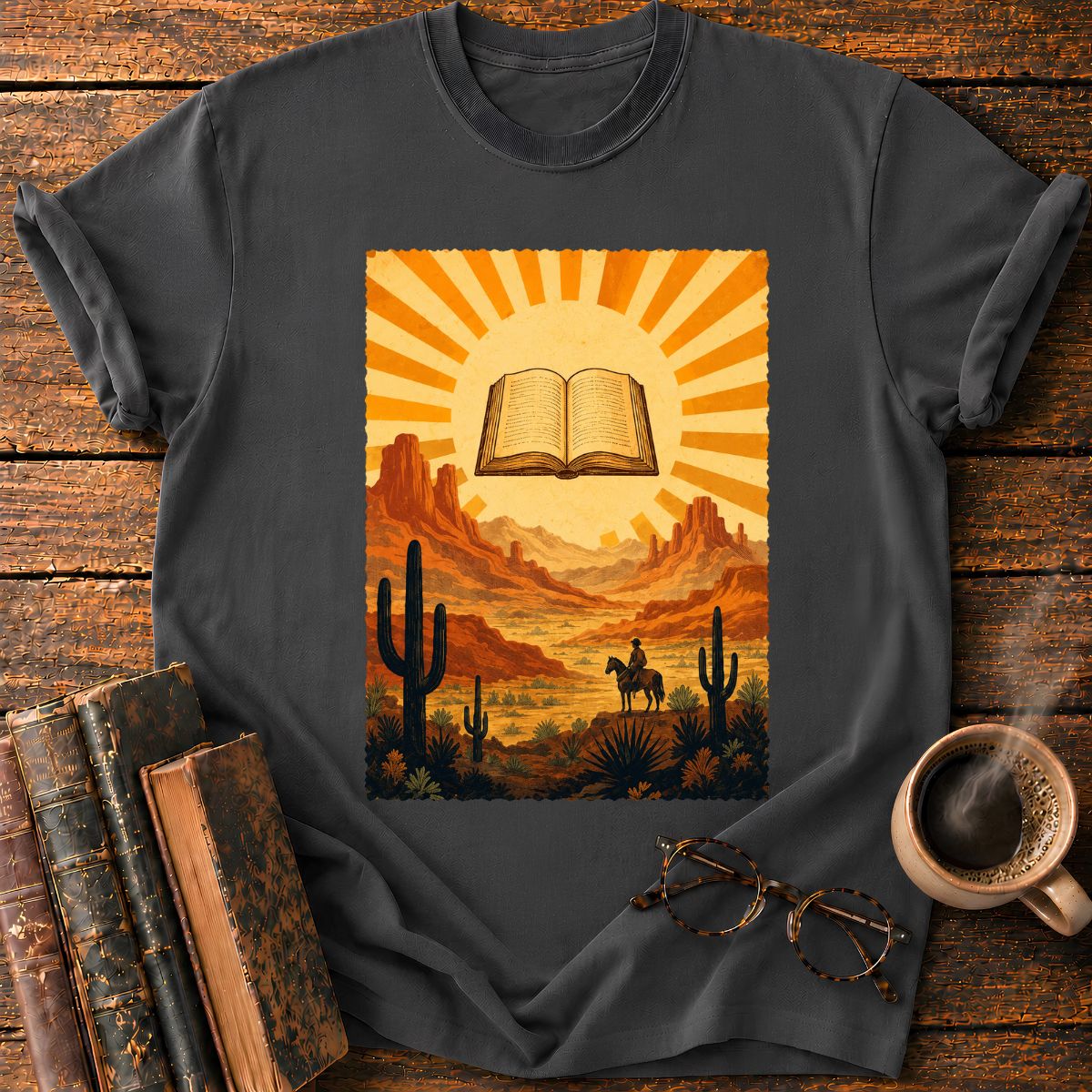 Vintage Desert Sunburst with Book T-Shirt