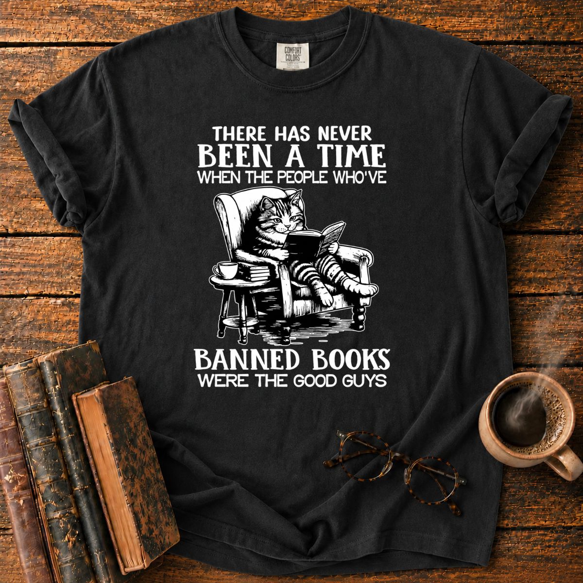 Cat Reading Banned Books Good Guys T-Shirt