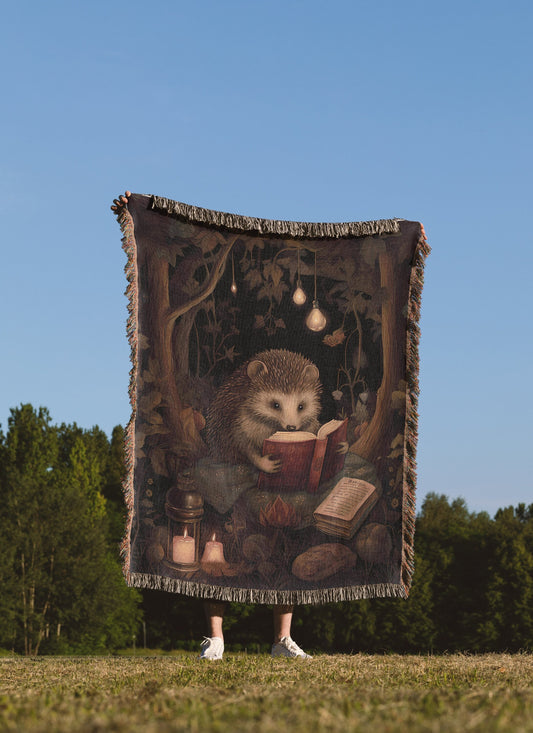 Hedgehog Reading Woven Throw Blanket