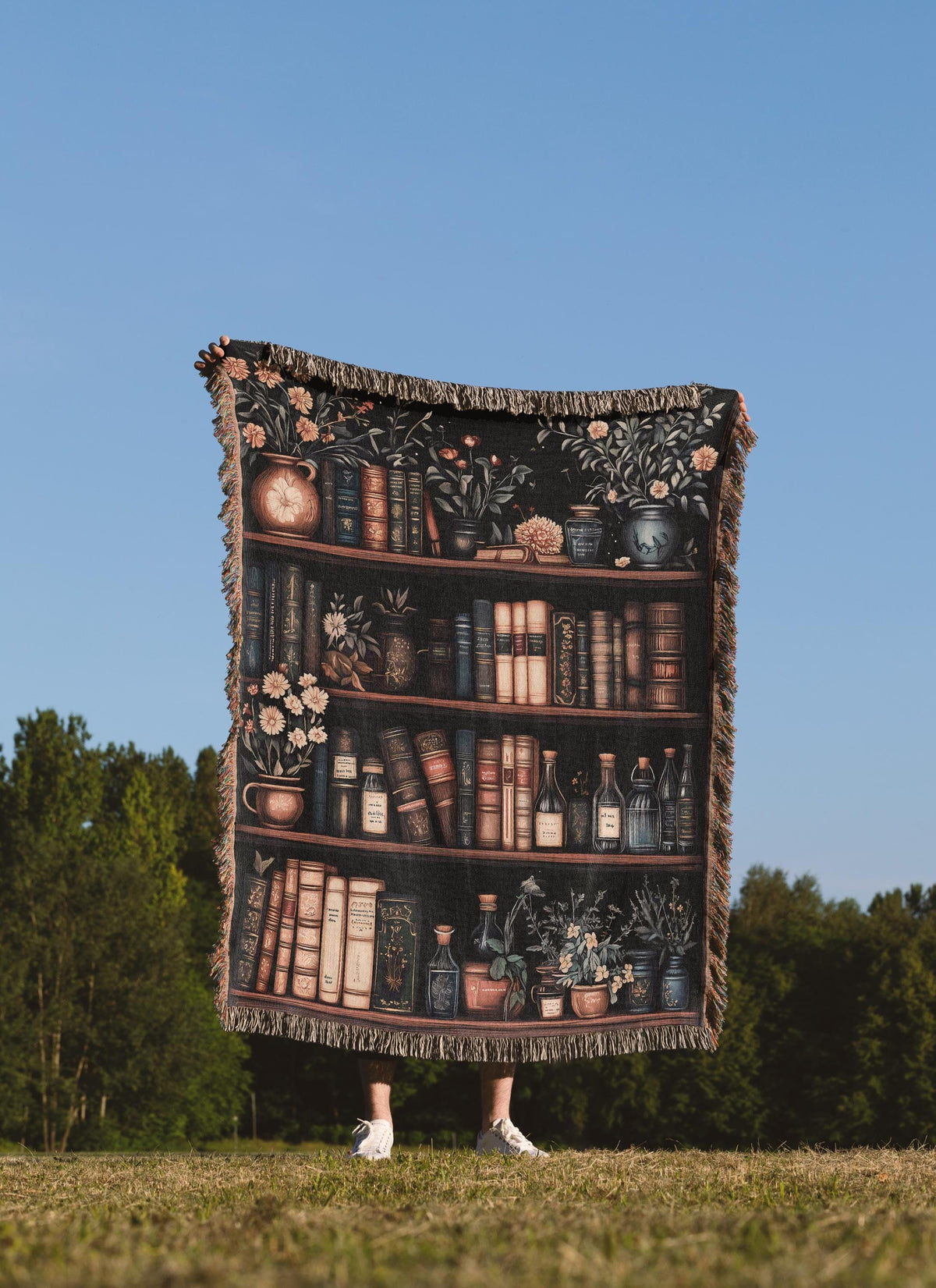 Vintage Bookshelf Woven Blanket