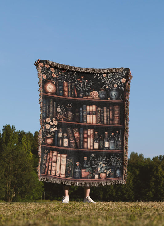Vintage Bookshelf Woven Blanket