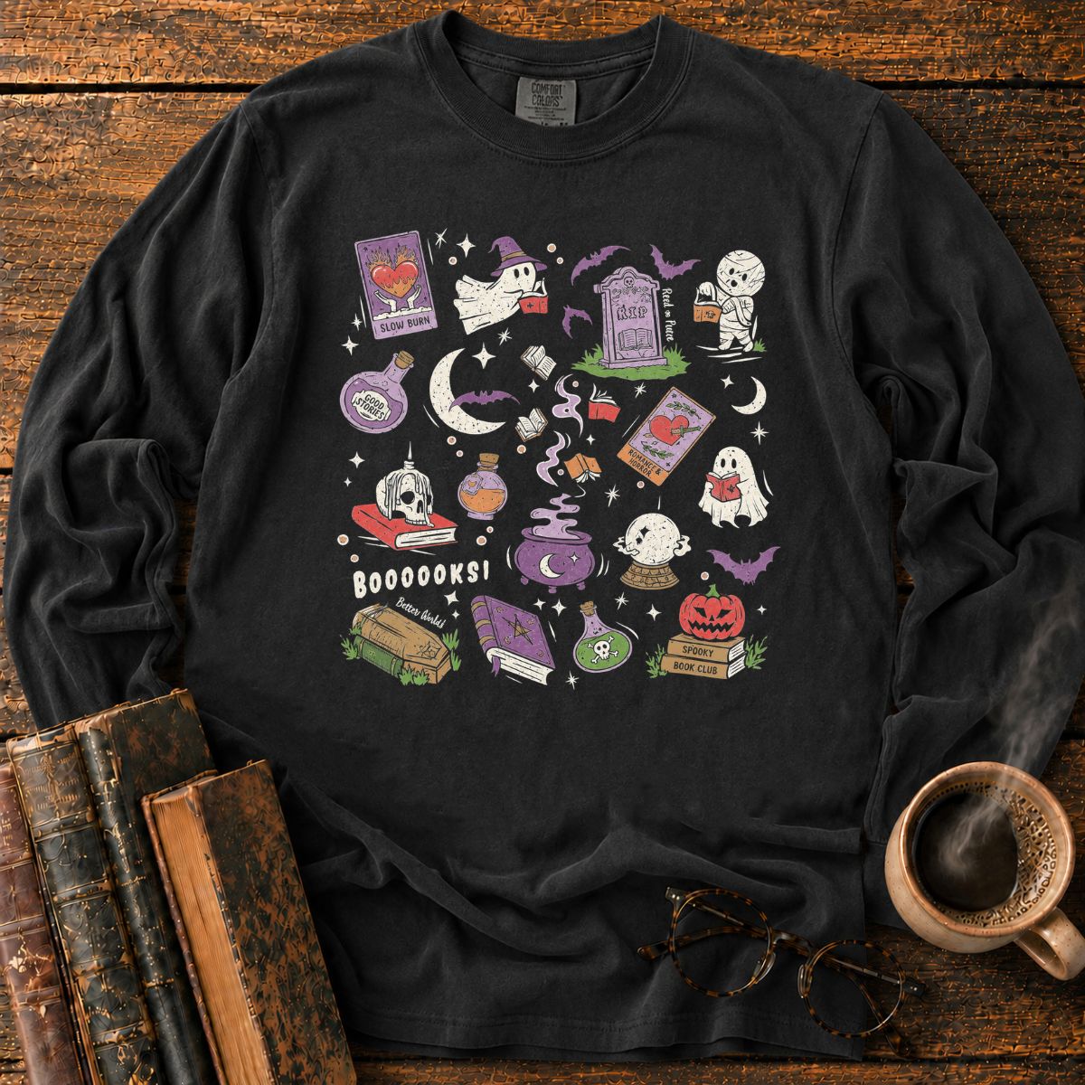 Booooks Spooky Halloween Doodles LS T-Shirt