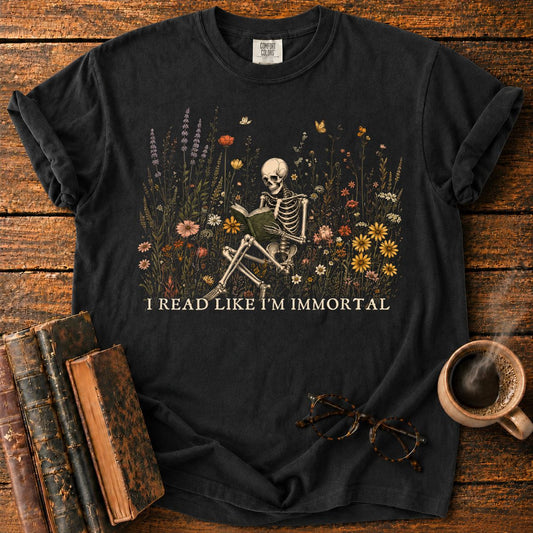 Immortal Reader in a Wildflower T-Shirt