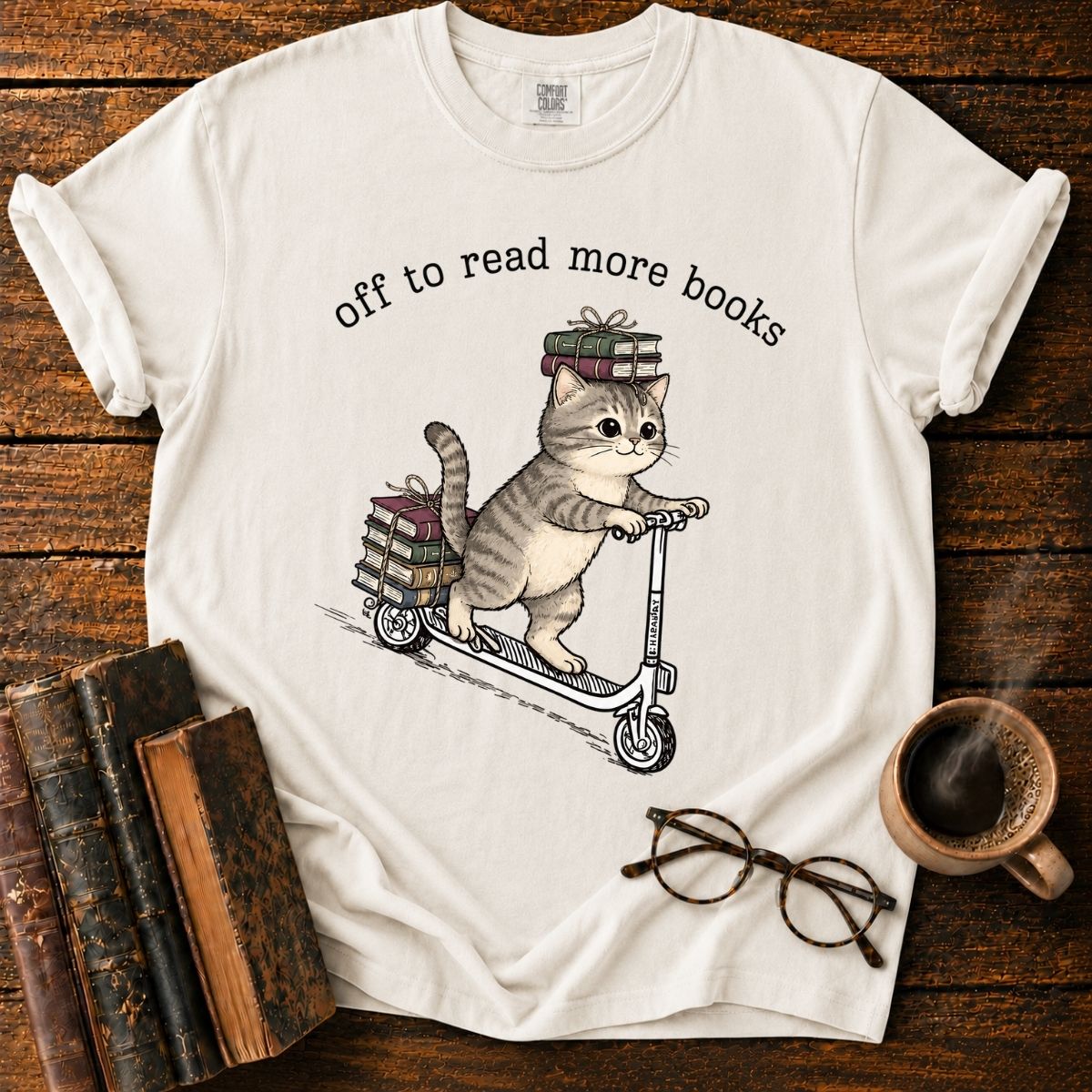 Kitten Scoots Off to Read More Books T-Shirt