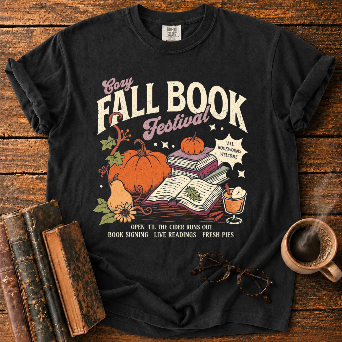 Cozy Fall Book Festival Pumpkin T-Shirt