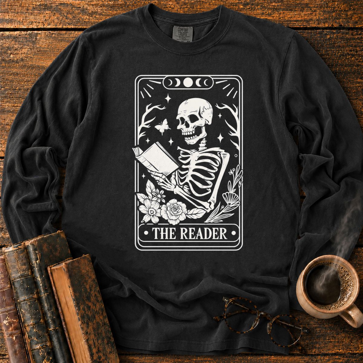 The Reader Skeleton Tarot LS T-Shirt