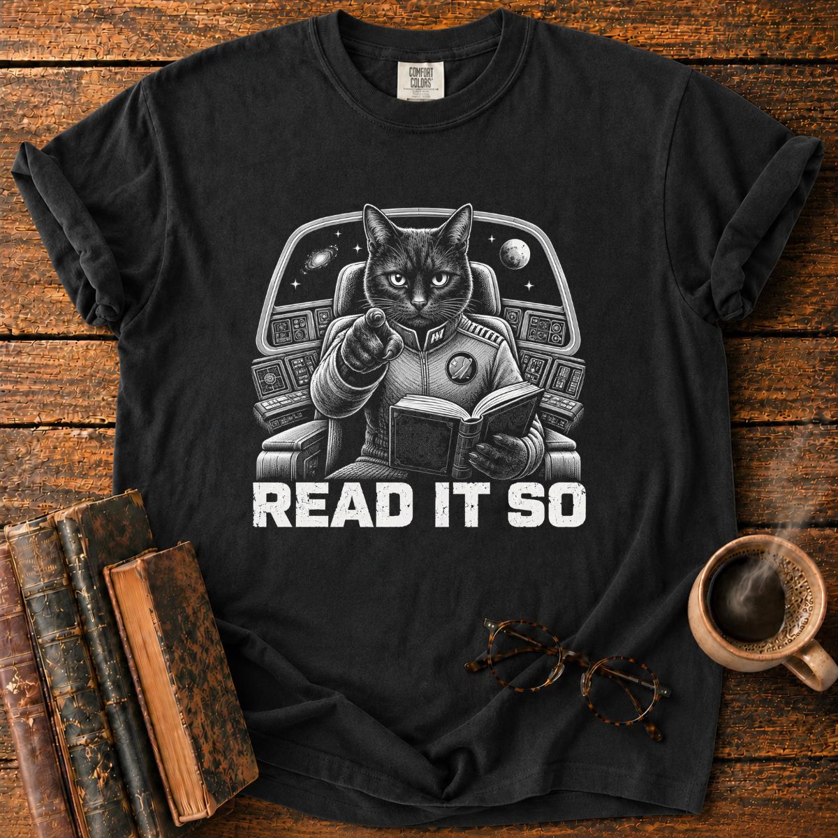 Commanding Cat in Space Cockpit T-Shirt