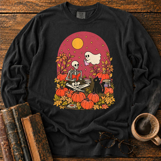 Skeleton Ghost Reading LS T-Shirt