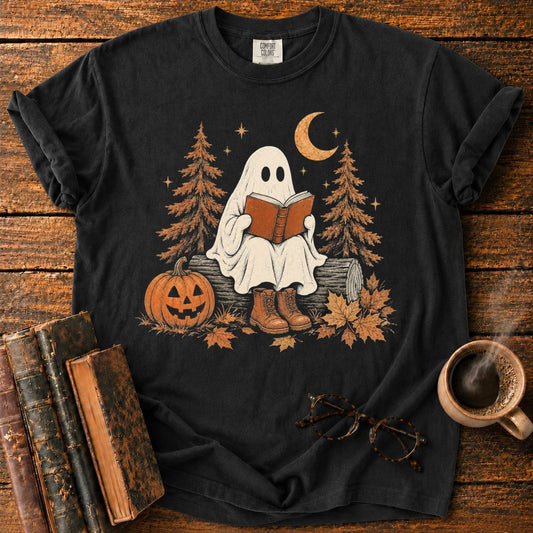 Cozy Ghost Reading Under the Moon T-Shirt