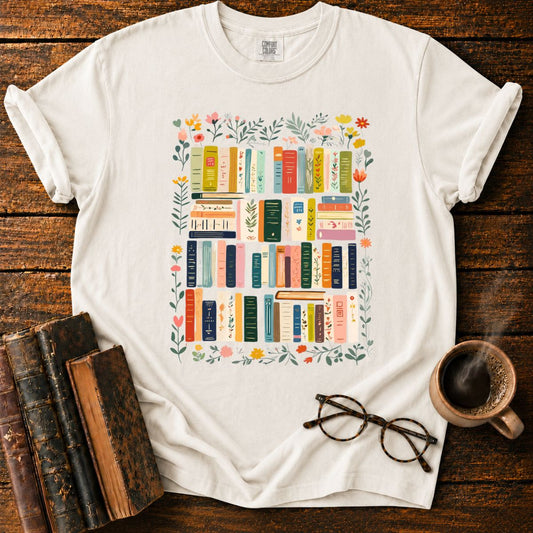 Floral Wreath Around Bookshelves T-Shirt