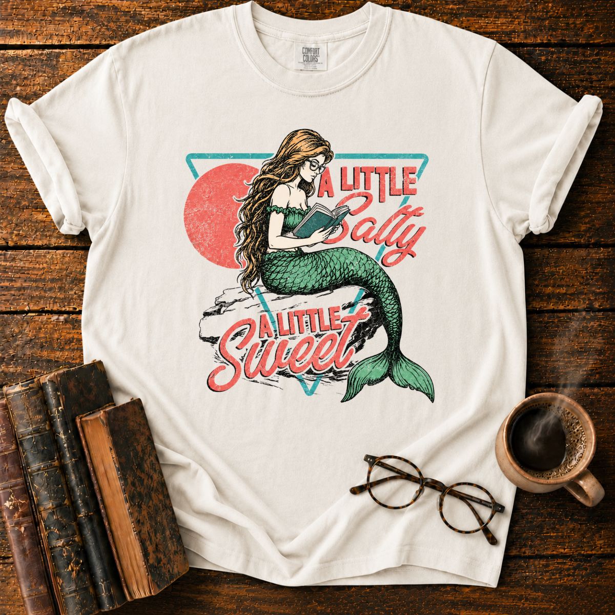 Mermaid Reading in Retro Salty Sweet Style T-Shirt