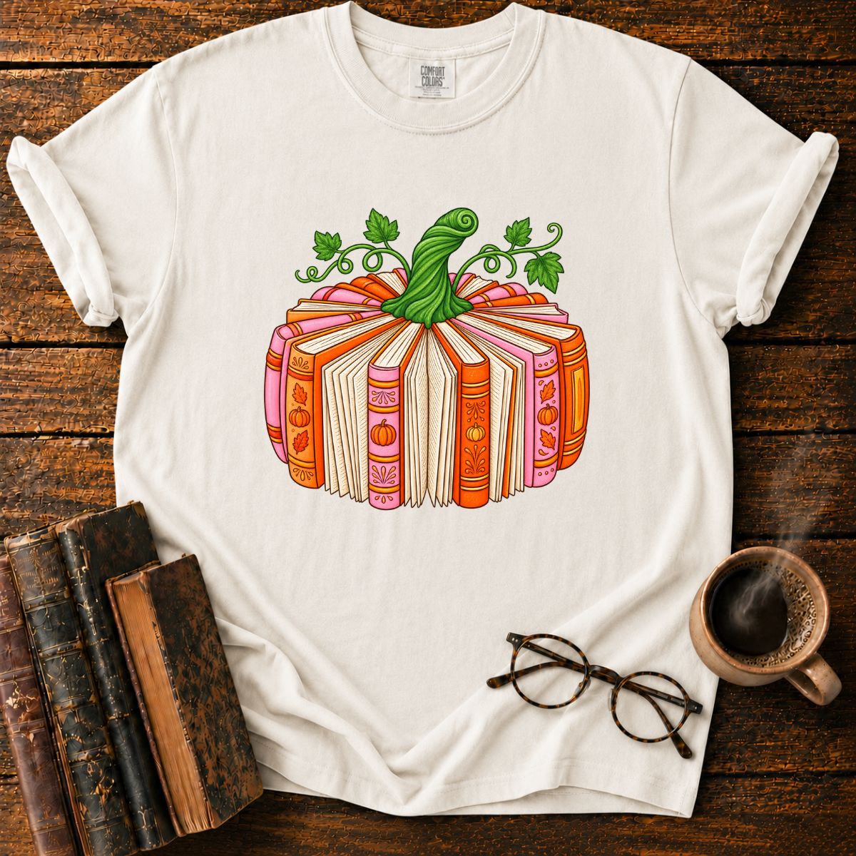Whimsical Autumn Book Pumpkin T-Shirt