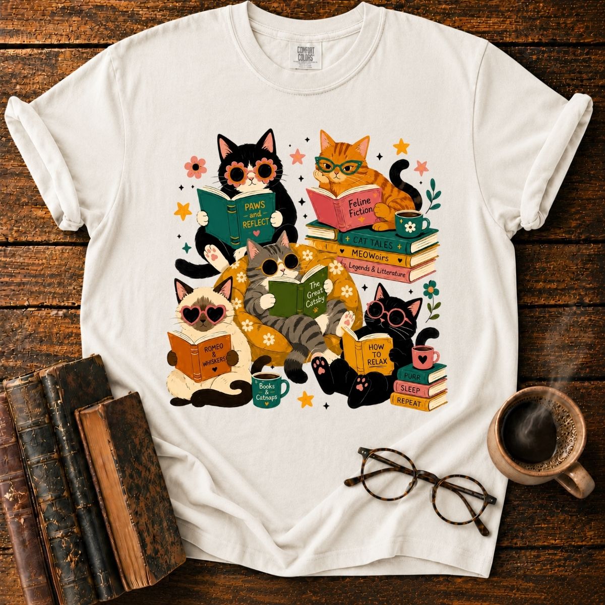 Cats’ Cozy Reading Book T-Shirt