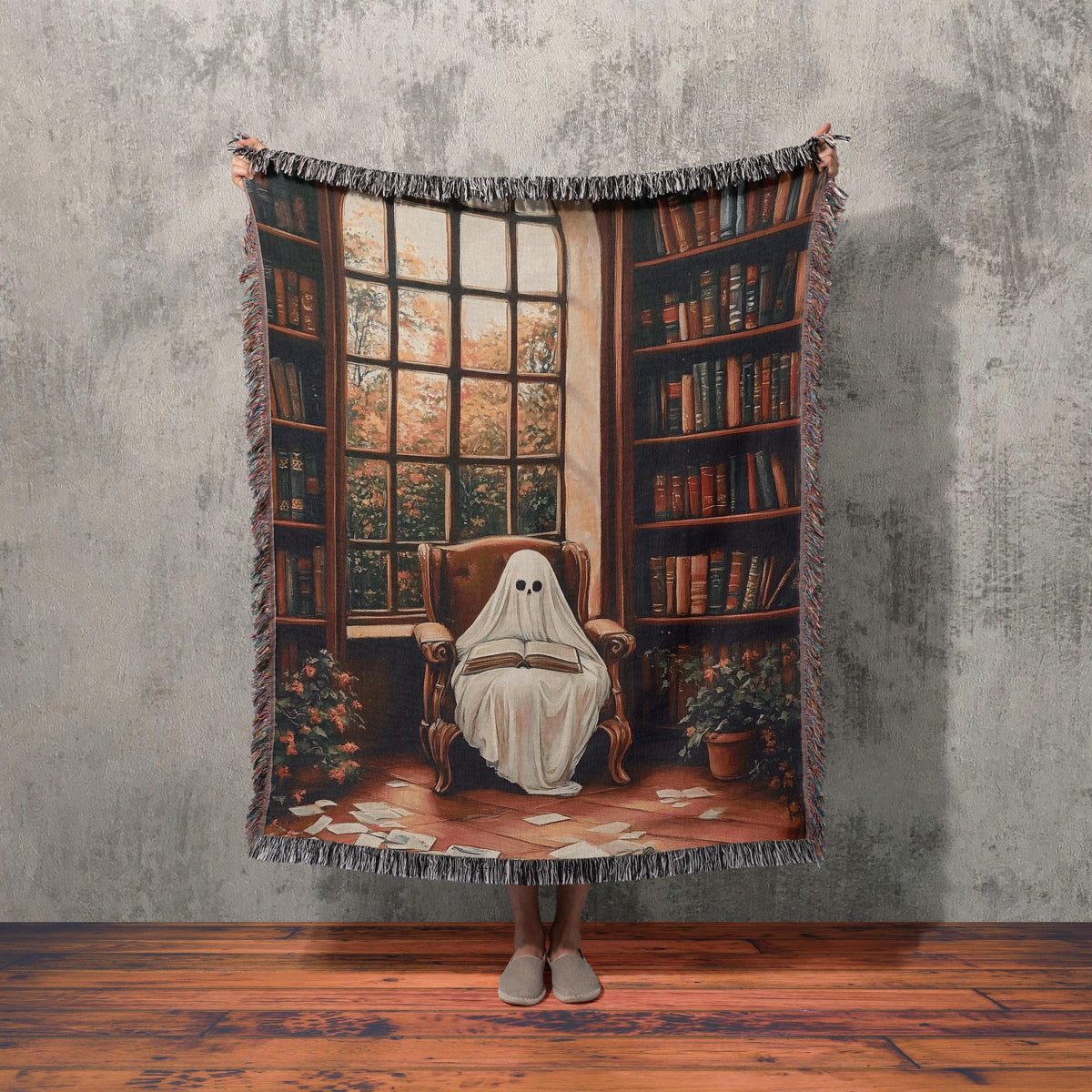 Ghost Reading Library Woven Blanket