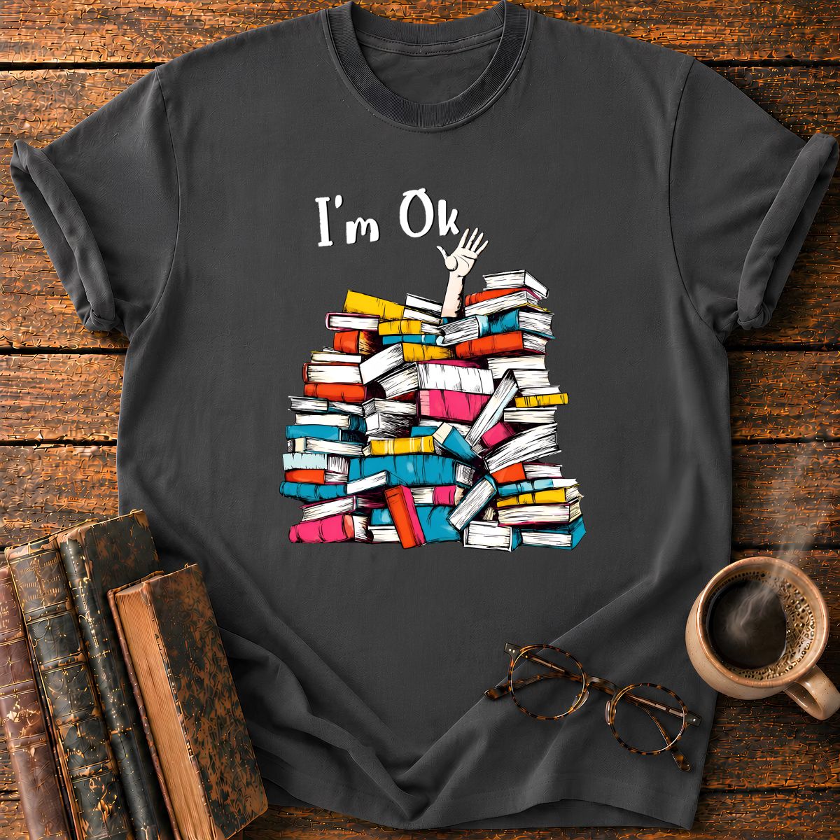 Book Pile With A Raised Hand T-Shirt