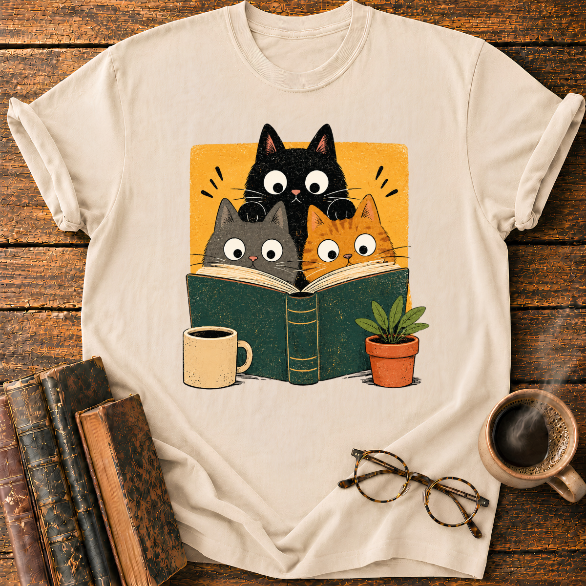Curious Cats Reading Together T-Shirt