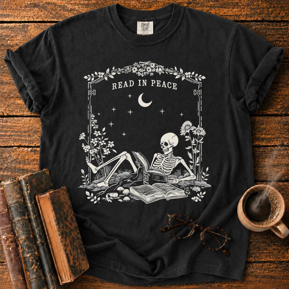 Read in Peace Floral Skeleton T-Shirt